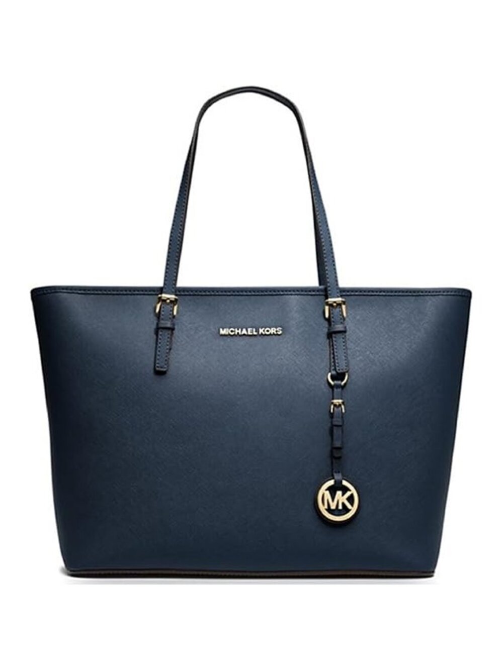 Michael Kors Jet Set Travel Shoulder Handbag Leather Zip Tote Bag Navy Purse NEW